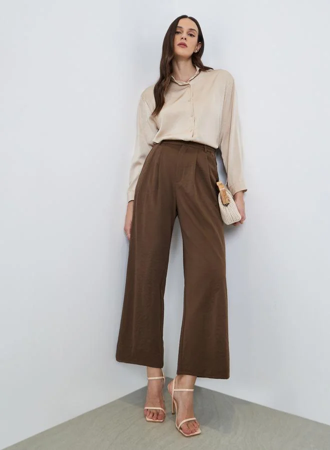 Styli  Women Brown Wide Leg Trousers for Women | Best Price UAE